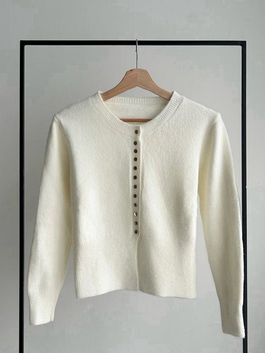 ウエストオープンゴールドボタンカーディガン/アイボリー