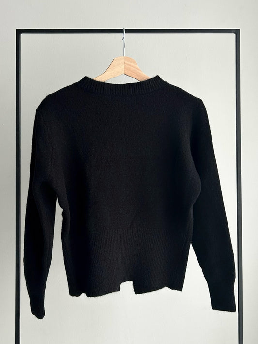 ウエストオープンゴールドボタンカーディガン/ブラック