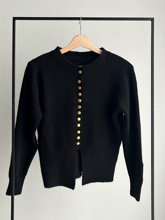 ウエストオープンゴールドボタンカーディガン/ブラック
