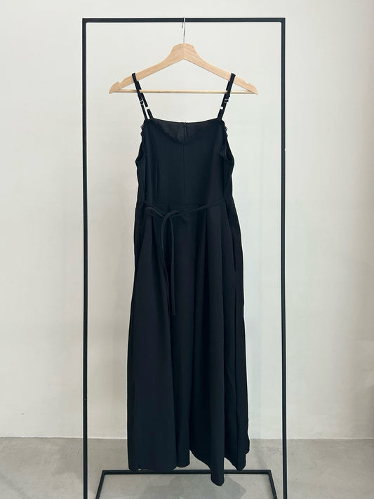 プチレースシャーリングキャミワンピース/ブラック