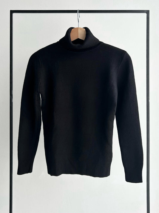 裏起毛タートルネックニットトップス/ブラック