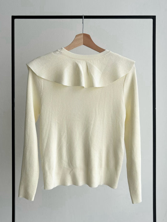 【再販】ゴールドボタンフリルデザインカーディガン/アイボリー